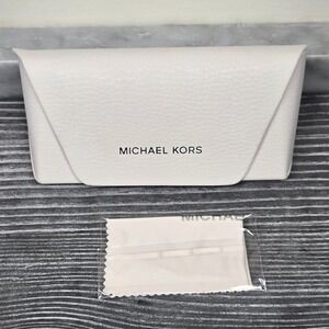 Michael Kors‎ White Pebbled Sunglasses Case with MK Cleaning Cloth Silver Logo